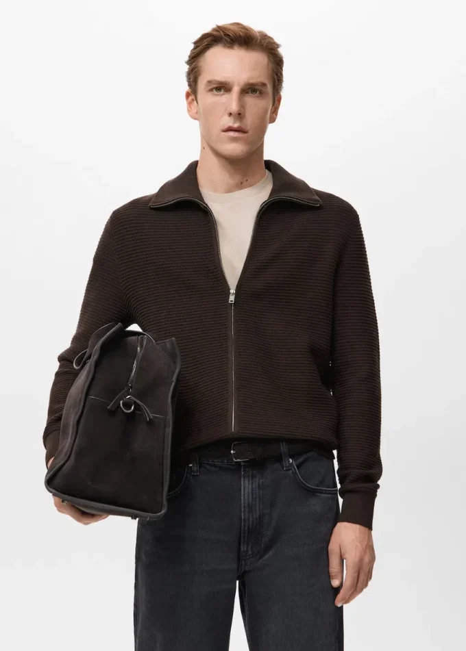 Strukturalny sweter z dzianiny z zamkiem błyskawicznym Strukturalny sweter z dzianiny z zamkiem błyskawicznym