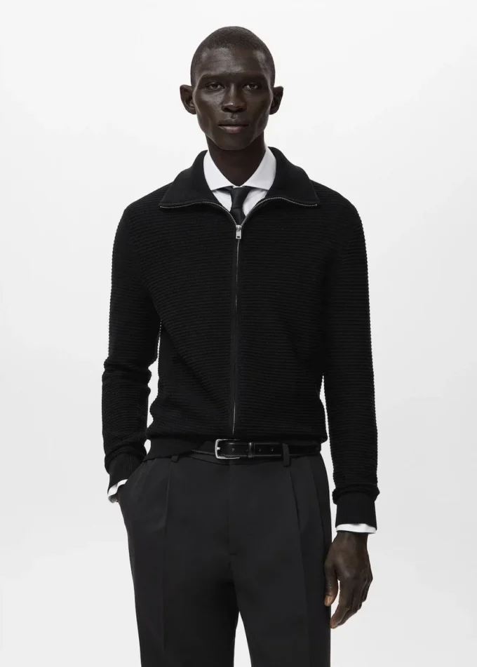 Strukturalny sweter z dzianiny z zamkiem błyskawicznym Strukturalny sweter z dzianiny z zamkiem błyskawicznym