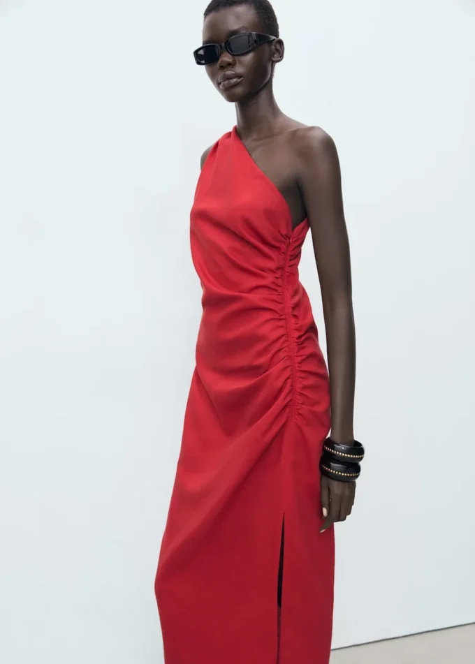 Sukienka z lyocellu z asymetrycznym dekoltem Sukienka z lyocellu z asymetrycznym dekoltem