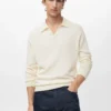 Sweter polo z dzianiny prążkowanej Sweter polo z dzianiny prążkowanej