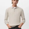 Sweter polo z dzianiny prążkowanej Sweter polo z dzianiny prążkowanej