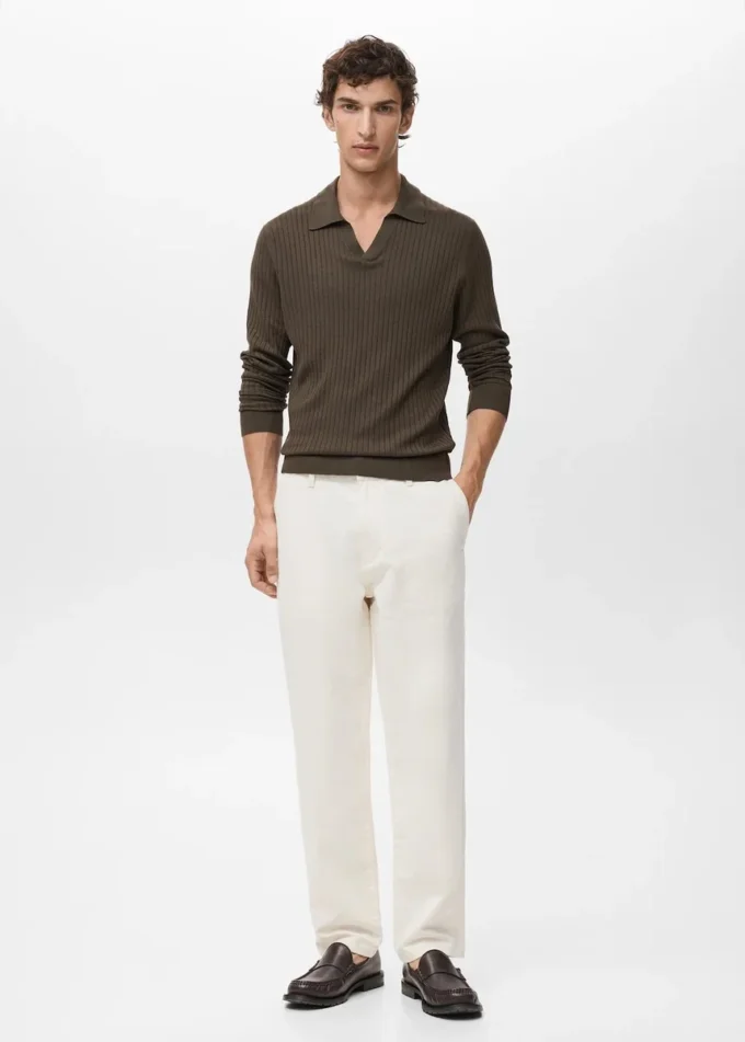 Sweter polo z dzianiny prążkowanej Sweter polo z dzianiny prążkowanej