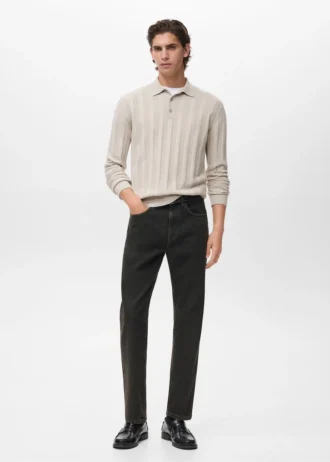 Sweter polo z dzianiny prążkowanej