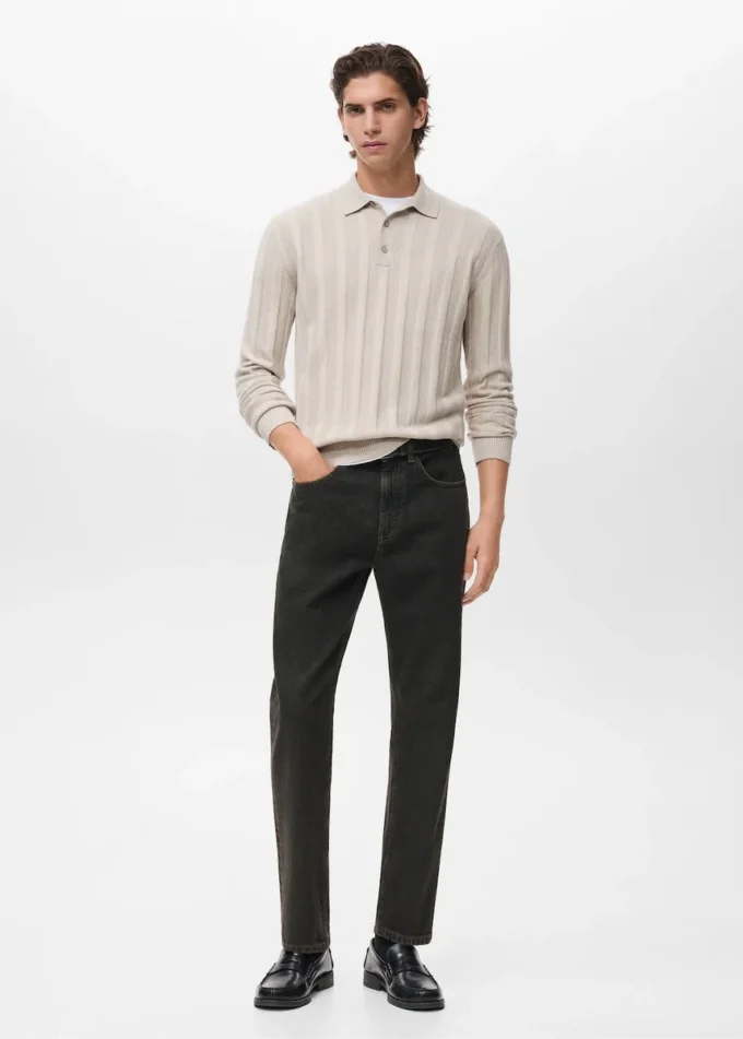 Sweter polo z dzianiny prążkowanej Sweter polo z dzianiny prążkowanej