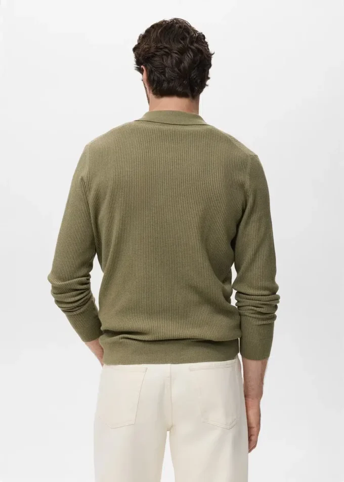 Sweter polo z prążkowanej mieszanki bawełny Sweter polo z prążkowanej mieszanki bawełny
