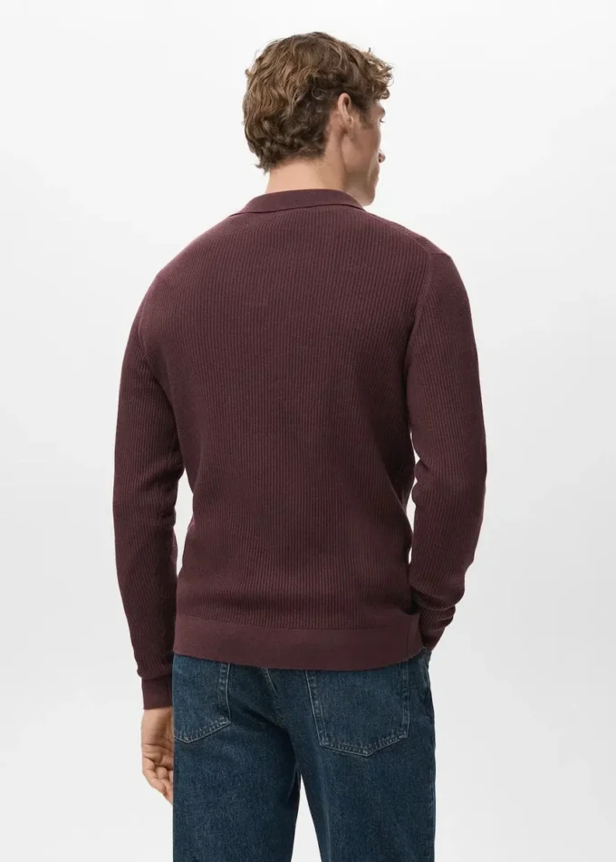 Sweter polo z prążkowanej mieszanki bawełny Sweter polo z prążkowanej mieszanki bawełny