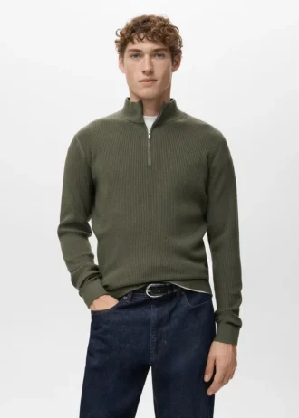 Sweter prążkowany z zamkiem błyskawicznym przy szyi