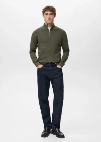 Sweter prążkowany z zamkiem błyskawicznym przy szyi