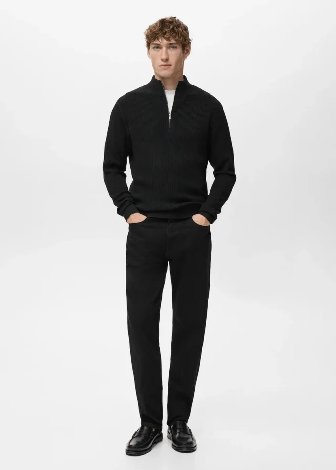 Sweter prążkowany z zamkiem błyskawicznym przy szyi Sweter prążkowany z zamkiem błyskawicznym przy szyi