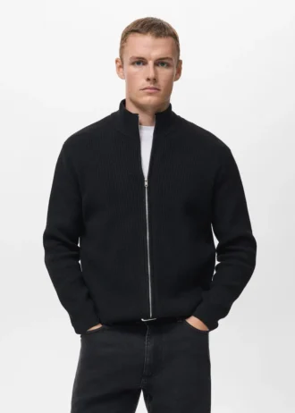 Sweter z dzianiny prążkowanej z zamkiem błyskawicznym