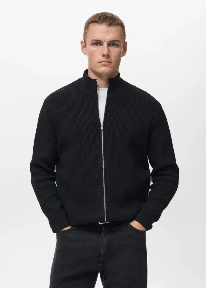 Sweter z dzianiny prążkowanej z zamkiem błyskawicznym