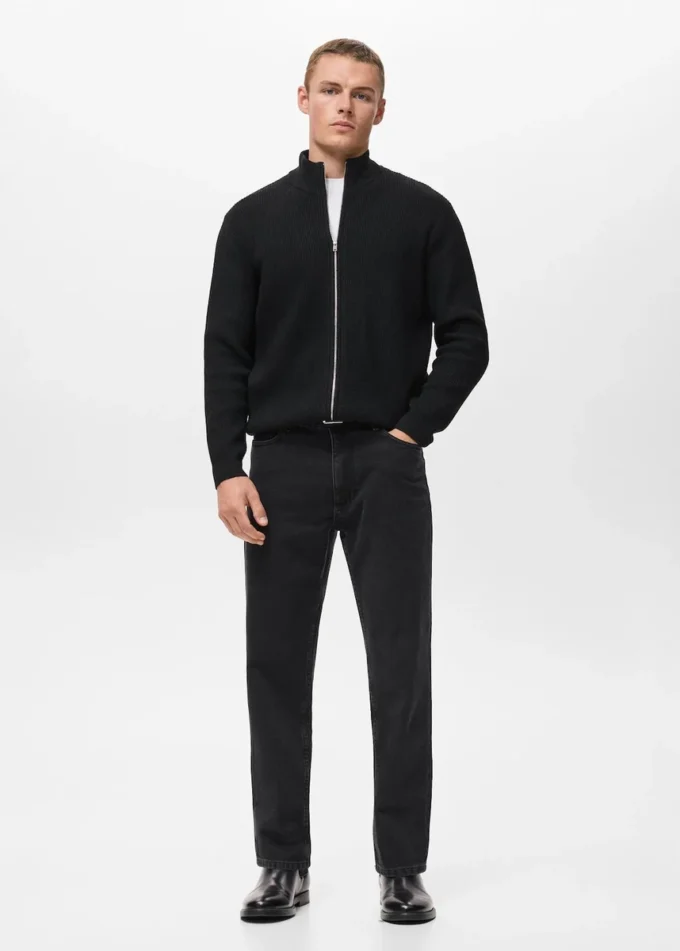 Sweter z dzianiny prążkowanej z zamkiem błyskawicznym