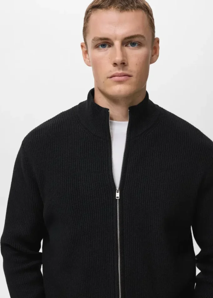 Sweter z dzianiny prążkowanej z zamkiem błyskawicznym