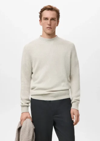 Sweter z mieszanki wełny z prążkowanym dekoltem Sweter z mieszanki wełny z prążkowanym dekoltem