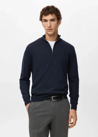 Sweter z zamkiem pod szyją, 100% wełna merynosowa Sweter z zamkiem pod szyją, 100% wełna merynosowa