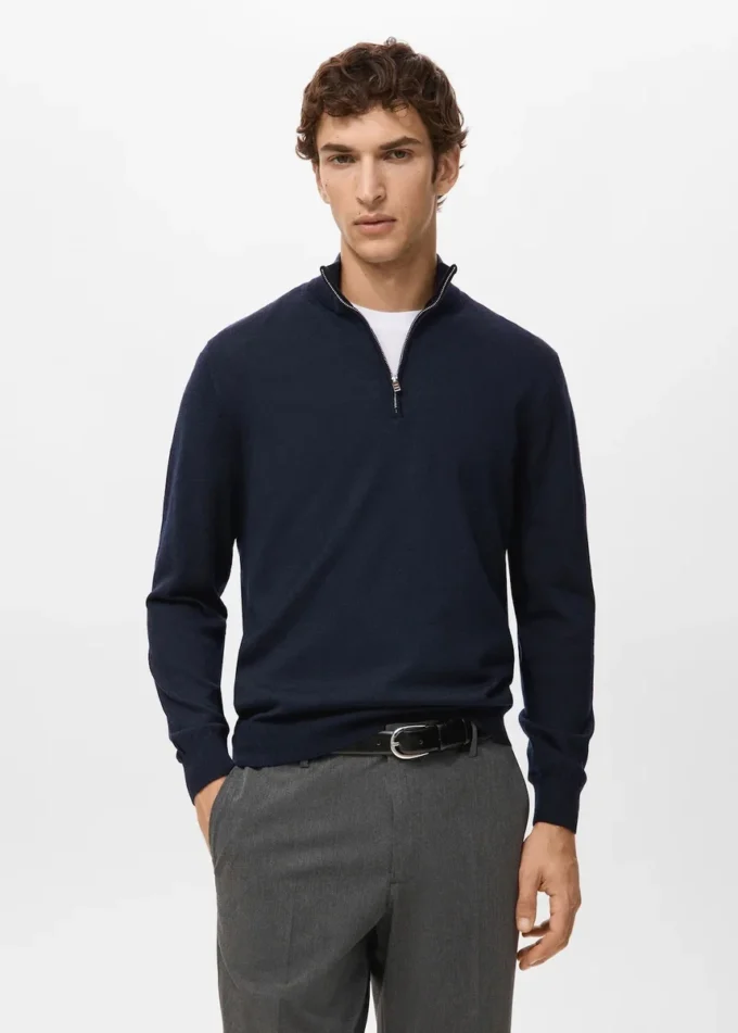 Sweter z zamkiem pod szyją, 100% wełna merynosowa Sweter z zamkiem pod szyją, 100% wełna merynosowa