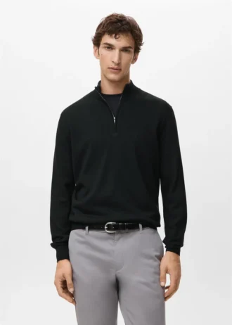 Sweter z zamkiem pod szyją, 100% wełna merynosowa