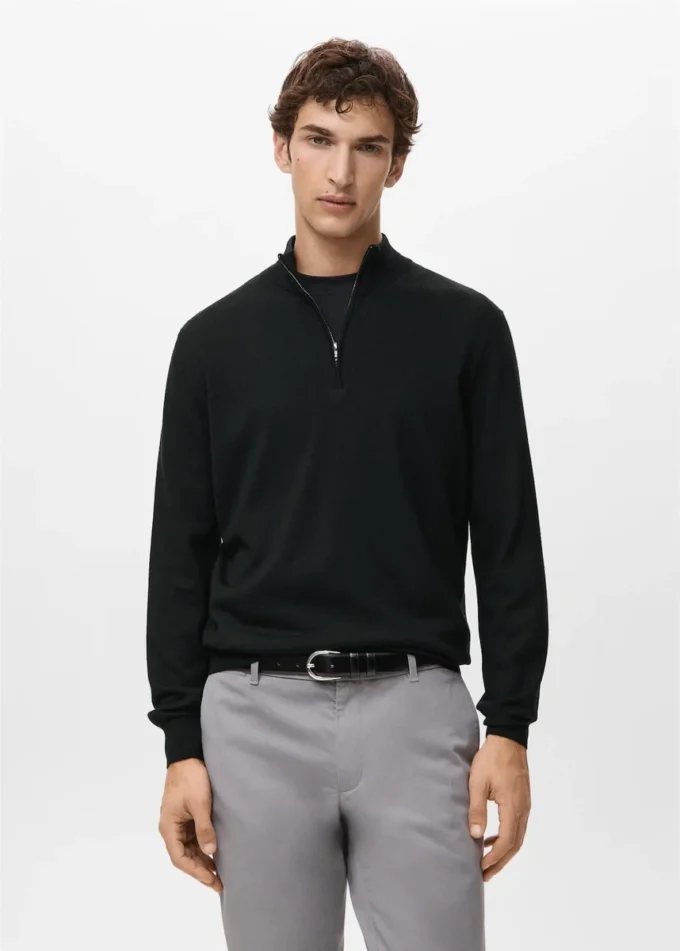 Sweter z zamkiem pod szyją, 100% wełna merynosowa Sweter z zamkiem pod szyją, 100% wełna merynosowa