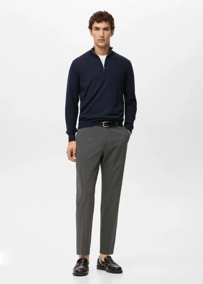 Sweter z zamkiem pod szyją, 100% wełna merynosowa Sweter z zamkiem pod szyją, 100% wełna merynosowa