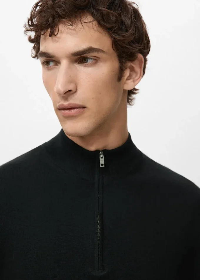 Sweter z zamkiem pod szyją, 100% wełna merynosowa Sweter z zamkiem pod szyją, 100% wełna merynosowa