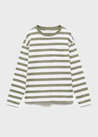 T-shirt w paski z kieszenią na piersi T-shirt w paski z kieszenią na piersi