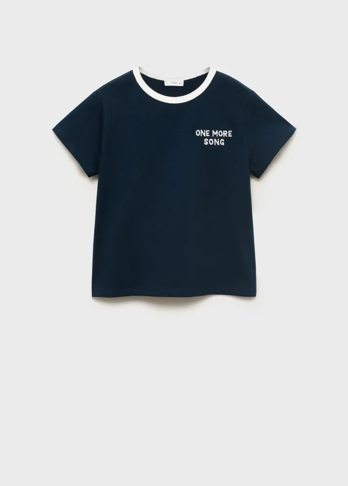 T-shirt z haftowanym kontrastowym kołnierzem