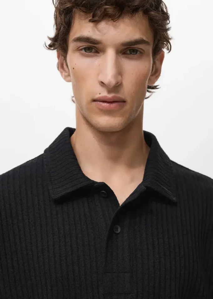 Teksturowana dzianinowa koszulka polo Teksturowana dzianinowa koszulka polo