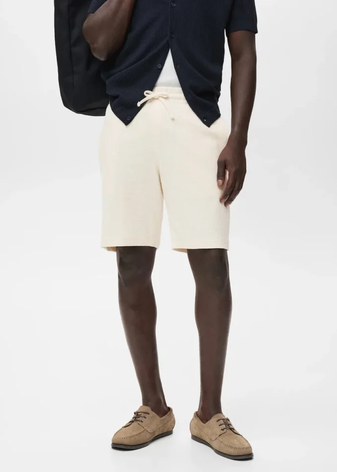 Teksturowane bawełniane szorty bermudy ze sznurkiem Teksturowane bawełniane szorty bermudy ze sznurkiem