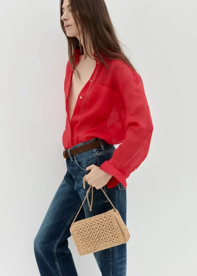 Torba na ramię z naturalnego włókna z ćwiekami Torba na ramię z naturalnego włókna z ćwiekami