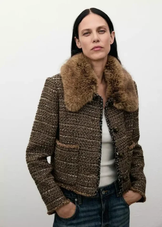 Tweedowa marynarka z futrzanym kołnierzem Tweedowa marynarka z futrzanym kołnierzem