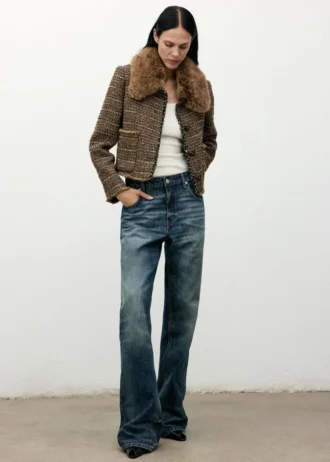 Tweedowa marynarka z futrzanym kołnierzem