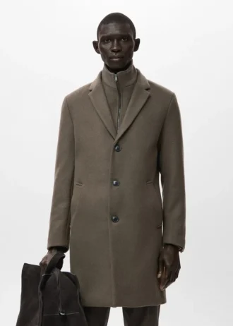 Wełniany płaszcz z odpinanym kołnierzem wewnętrznym Wełniany płaszcz z odpinanym kołnierzem wewnętrznym