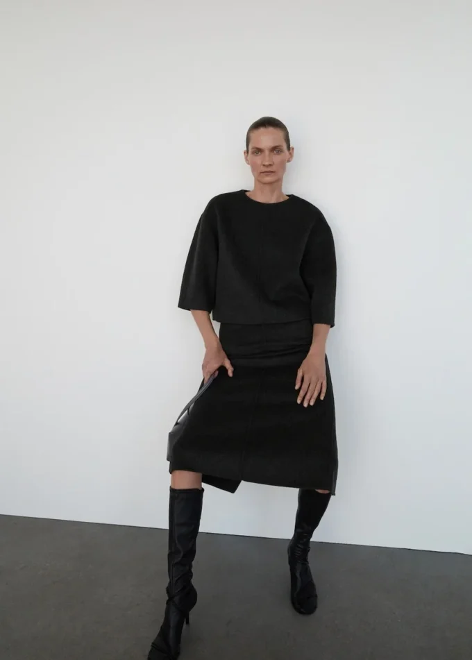 Wełniany top z rękawami o długości 3/4 Wełniany top z rękawami o długości 3/4